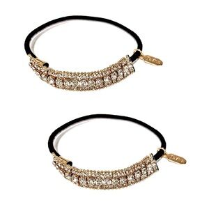 NEW - 2PC Sparkling Tasha Gold & Rhinestone Hair Ties Ponytail Holder Elastic